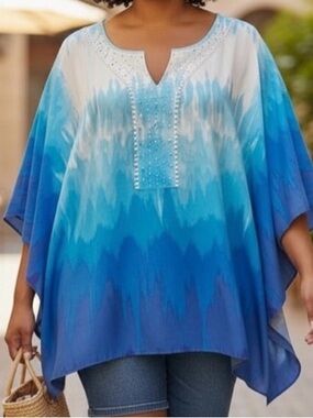 NY Collection Blue Ombre Embroidered Tunic